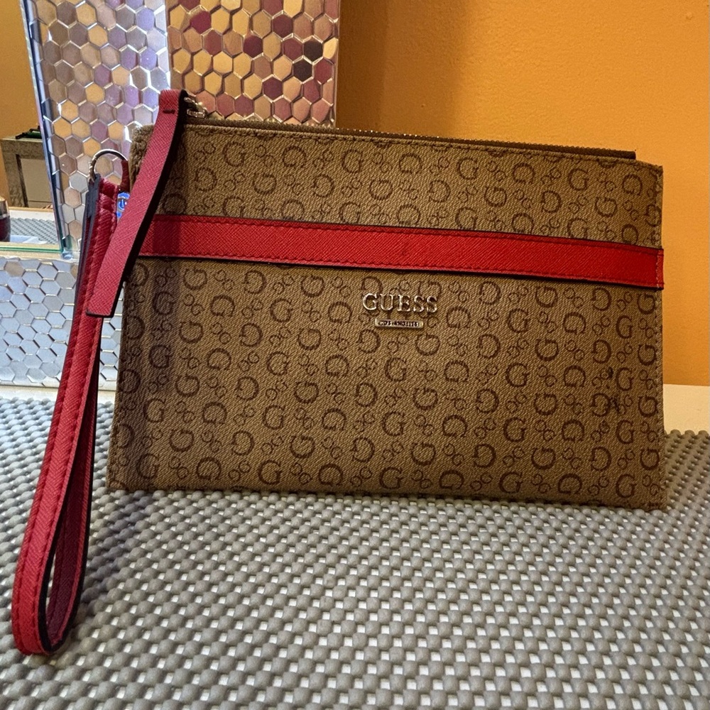 GUESS Brown and Red Wristlet